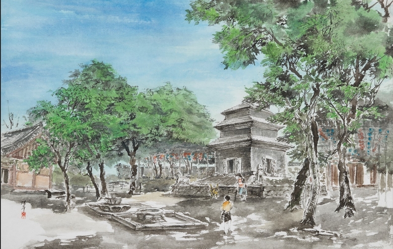 경주-분황사- 44x72 한지에 석채