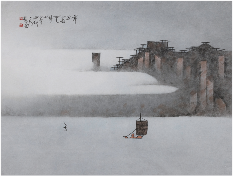 (4대) 임전 허문, 강무, 지본 수묵담채, 2021, 60 × 45cm