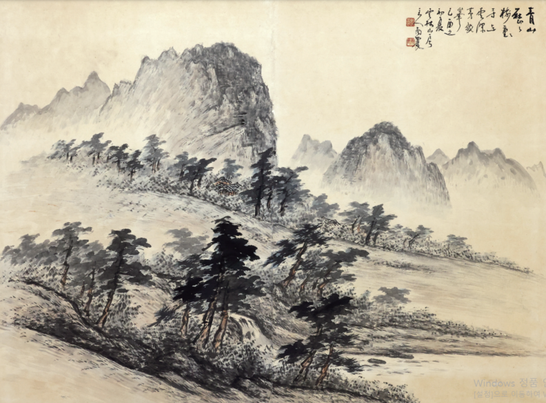 (3대) 남농 허건, 하산계류, 지본 수묵담채, 1959 , 115 x 84cm