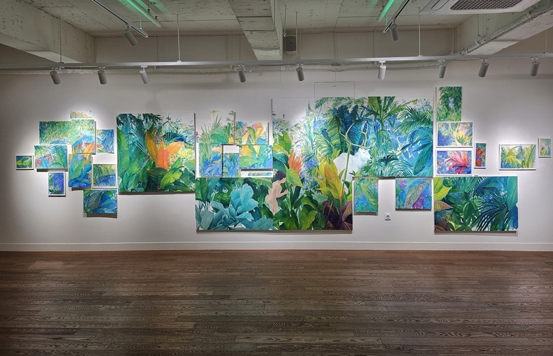 마음속 풍경- 혼종의 숲, 800×220cm, egg tempera, oil bar&pencil, oil on panel/cotton, 2020-2024