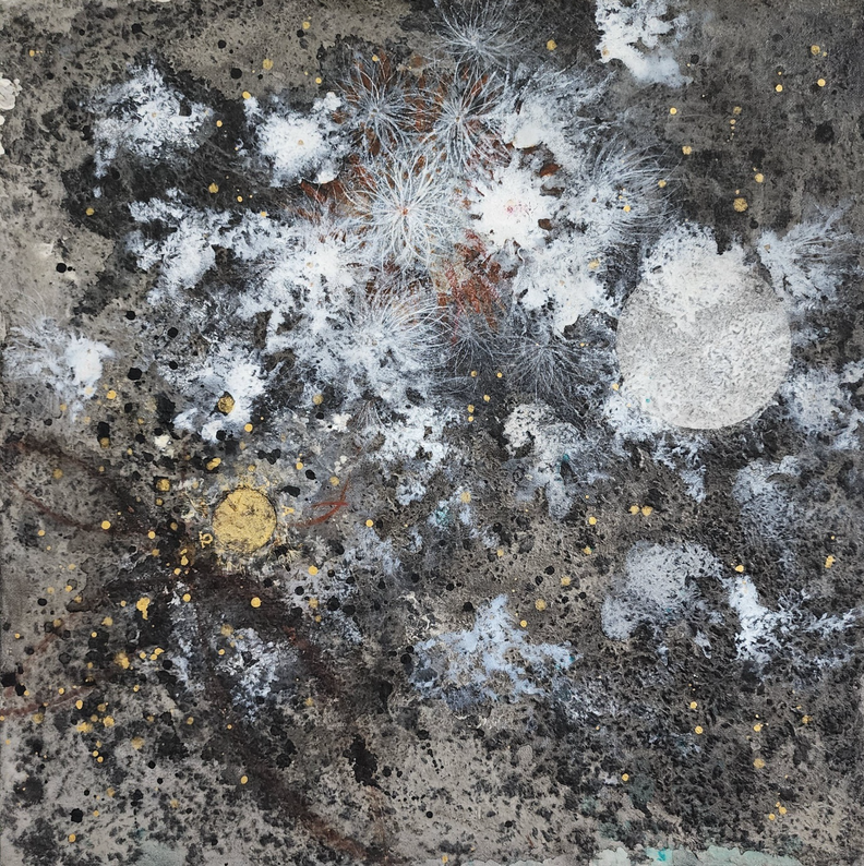Éternité 9, 캔버스에 화선지 반죽, 먹,아크릴 50x50cm,, 2023