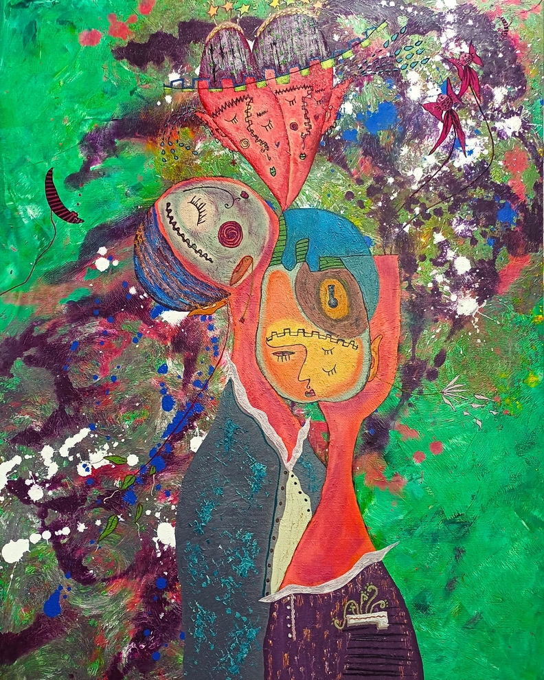 진주린-말하는 가슴을 안고.. / 91.0x116.8cm / mixed media on canvas / 2024 / 유세청